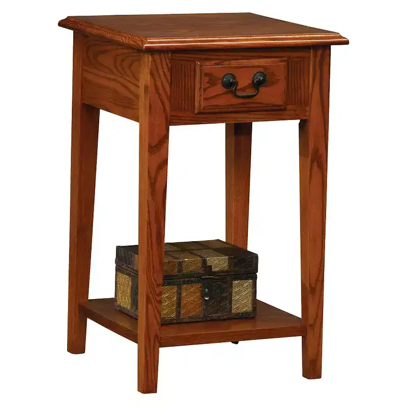 Square Side Table – Medium Oak, 1-Drawer & Lower Shelf