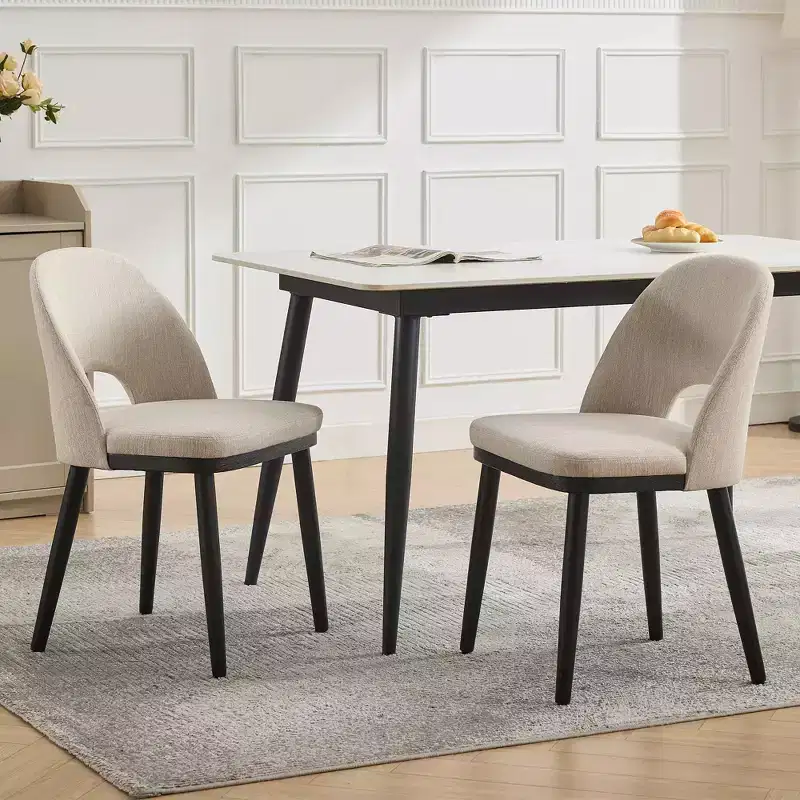 Upholstered Dining Chairs Set of 2, Modern Fabric Kitchen Side Chairs with Thick Cushions and Wood Legs, Comfy Chairs with Curved Backrest