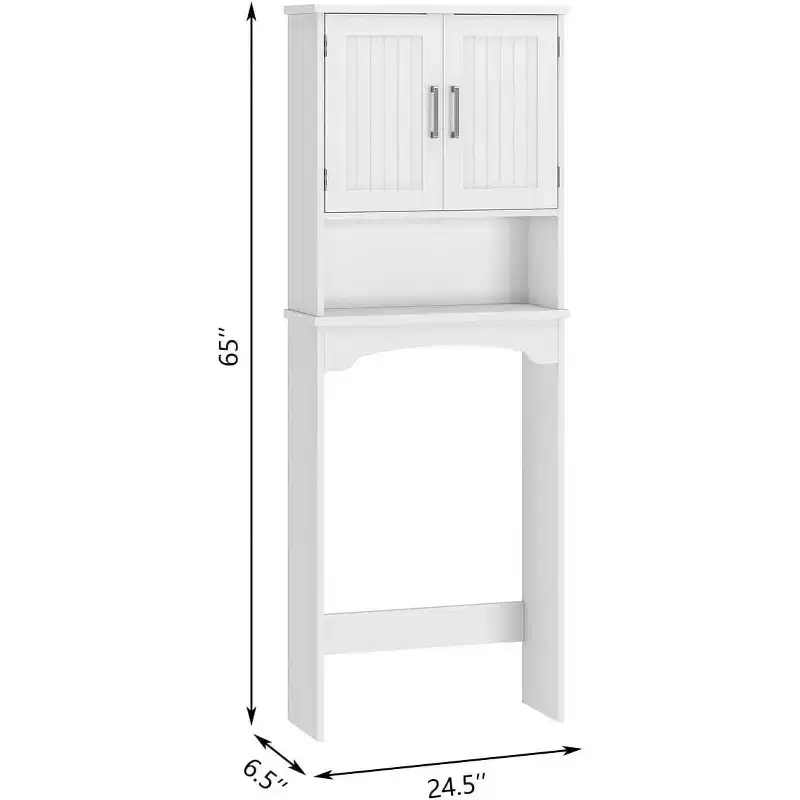 Acekool Over The Toilet Storage Cabinet, Bathroom Organizer with Double Doors, Open Shelf, Tall Space-Saving Design, Anti-Tip Kit, White