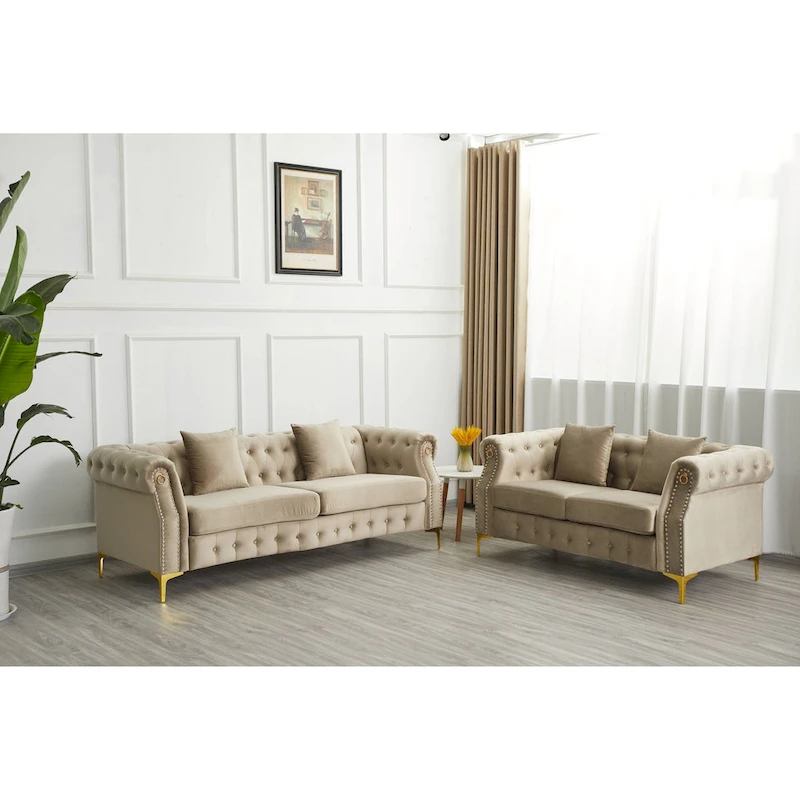 Velvet 2 Piece Loveseat and Sofa Living Room Set