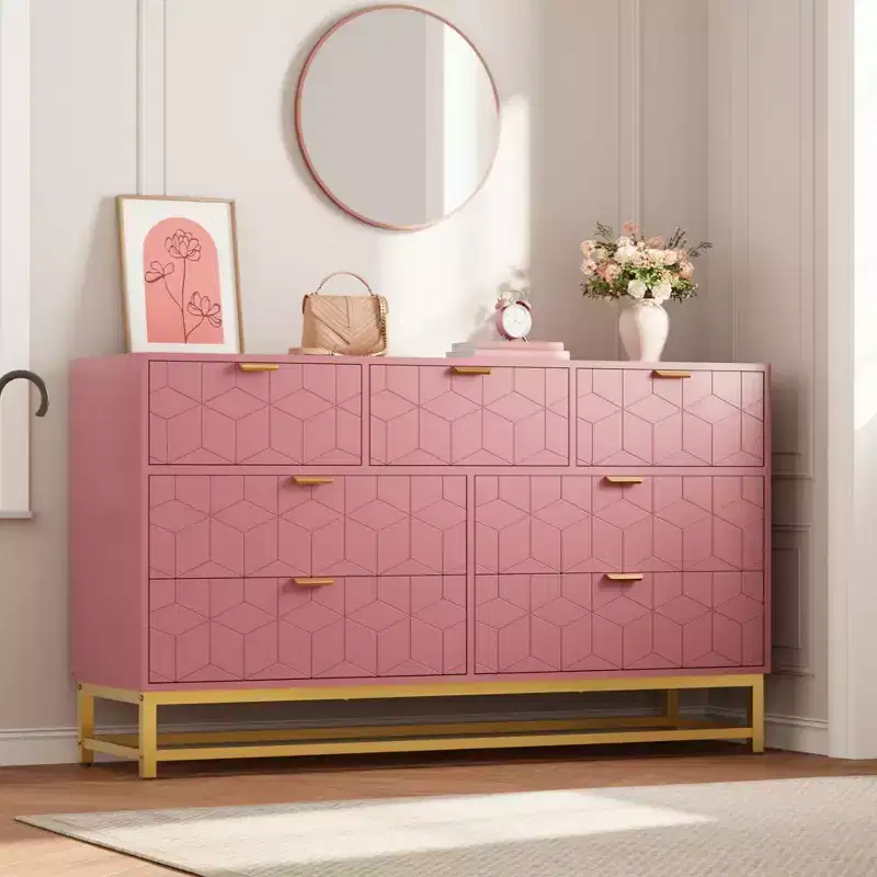 Wood 7-Drawer Dresser with Metal Legs 53.5''W x 31.5''H — White
