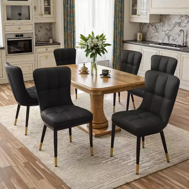 Bekrvio Dining Room Chairs Set of 6, Modern Upholstered Faux Leather Seat with High Back, Metal Legs, Armless Kitchen Chairs for Living Dinning Room