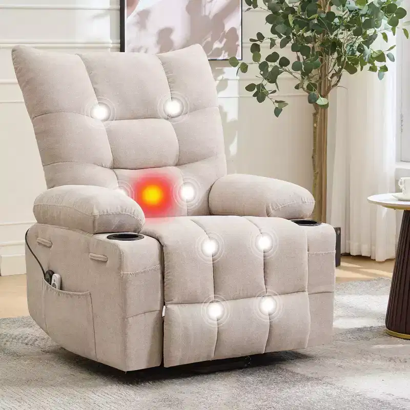 Power Lift Recliner Chair, Electric Massage & Heat Recliner with 45 Assist Stand, with Soft Padded Upholstery, Side Pocket & Cup Holders
