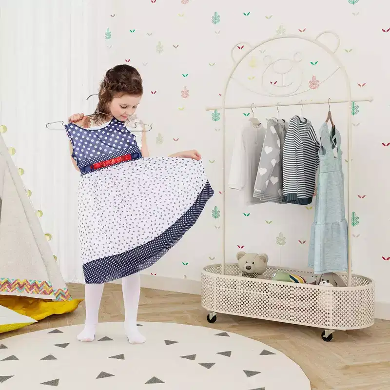 Kid Clothes Rack with 3 Adjustable Heights Home Freestanding Clothes Rack White/Pink