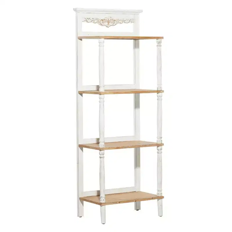 Farmhouse Pine Wood Shelving Unit White - Olivia & May: 4-Tier Bookcase, Tall Storage Organizer