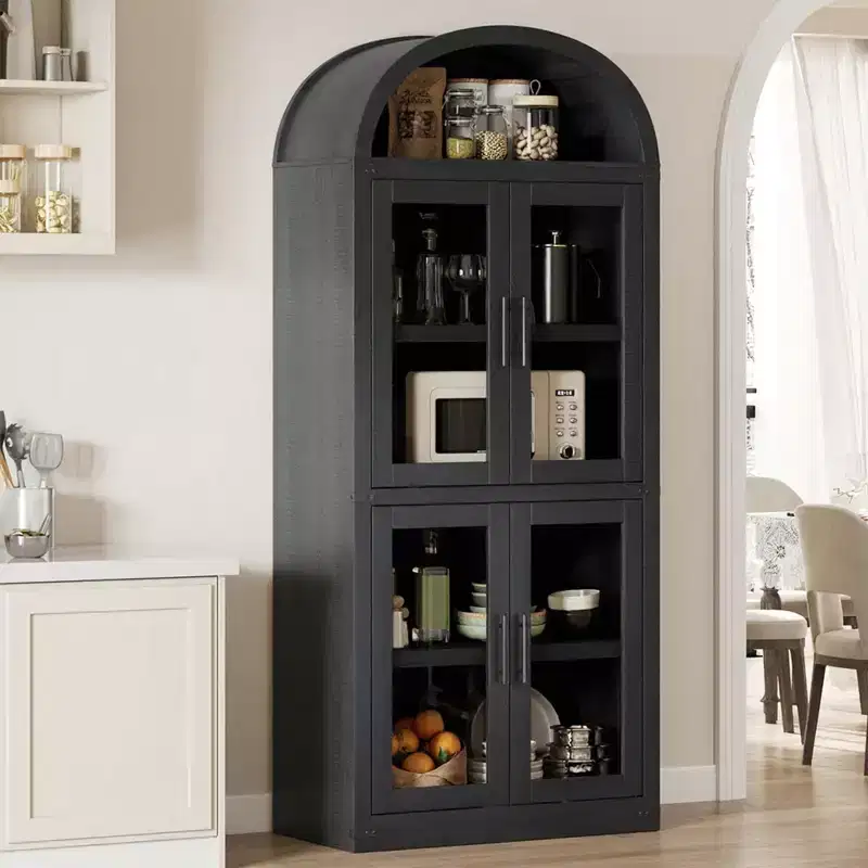 Arched Bookshelf, Tall Bookcase with Doors and Drawers Farmhouse Storage Cabinet Bookshelves for Home Office, Living Room, Bedroom