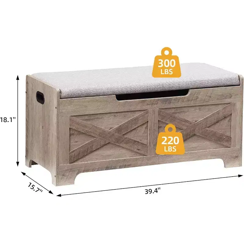 Storage Bench with Lift Top - Rustic Wood Entryway Seat & Organizer