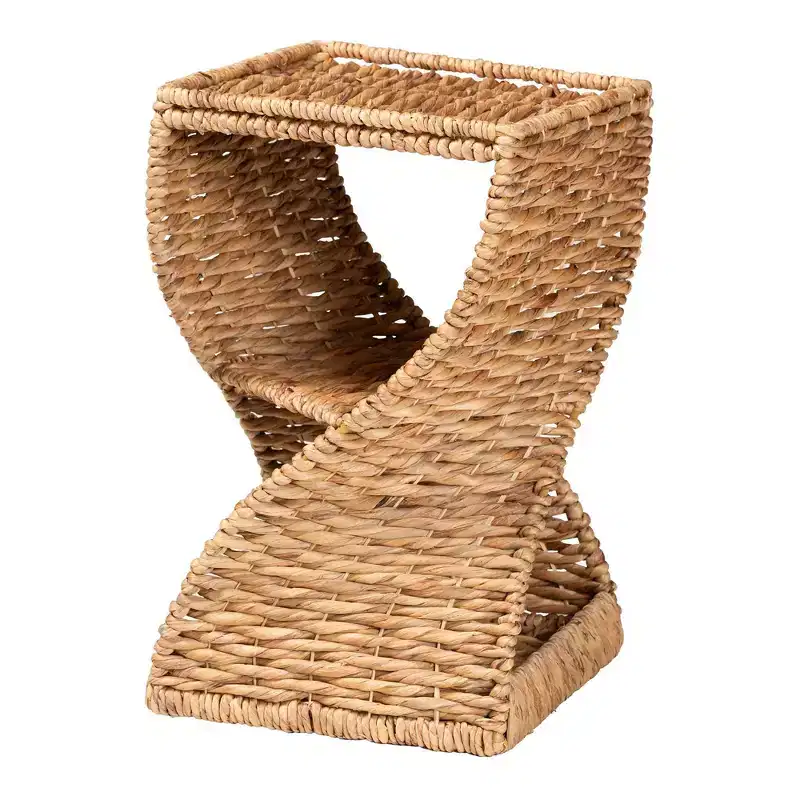 Seagrass End Table with Metal Helix Frame & Open Shelves, Bohemian Style, Fully Assembled