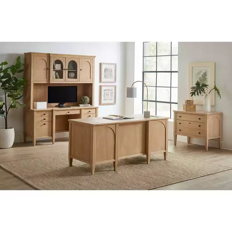 Modern Wood Credenza and Hutch Laurel Collection Light Brown - Martin Furniture: Wire Brushed, Arched Panels