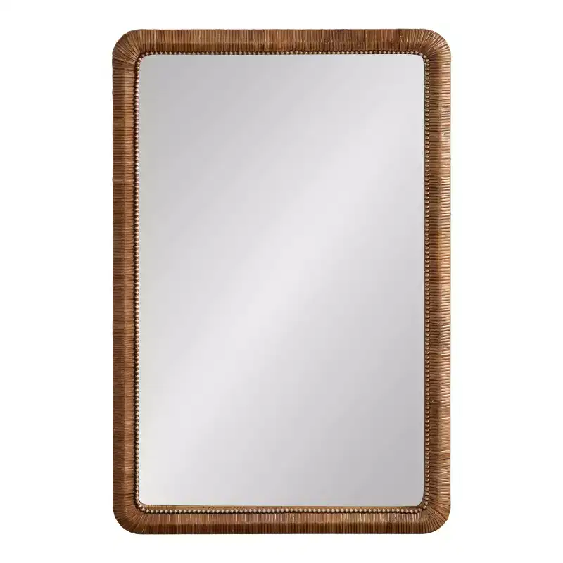 Beaded Rectangle Rattan Framed Wall Mirror - Bohemian Style