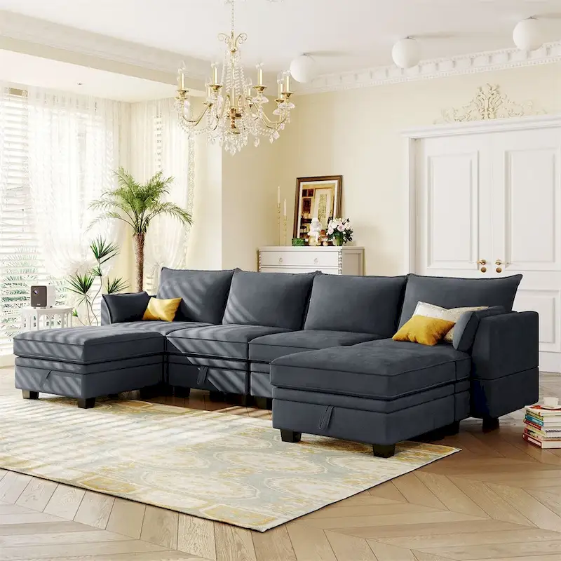 Merax U-Shape Convertible Modular Sectional Sofa Bed with Reversible Chaise