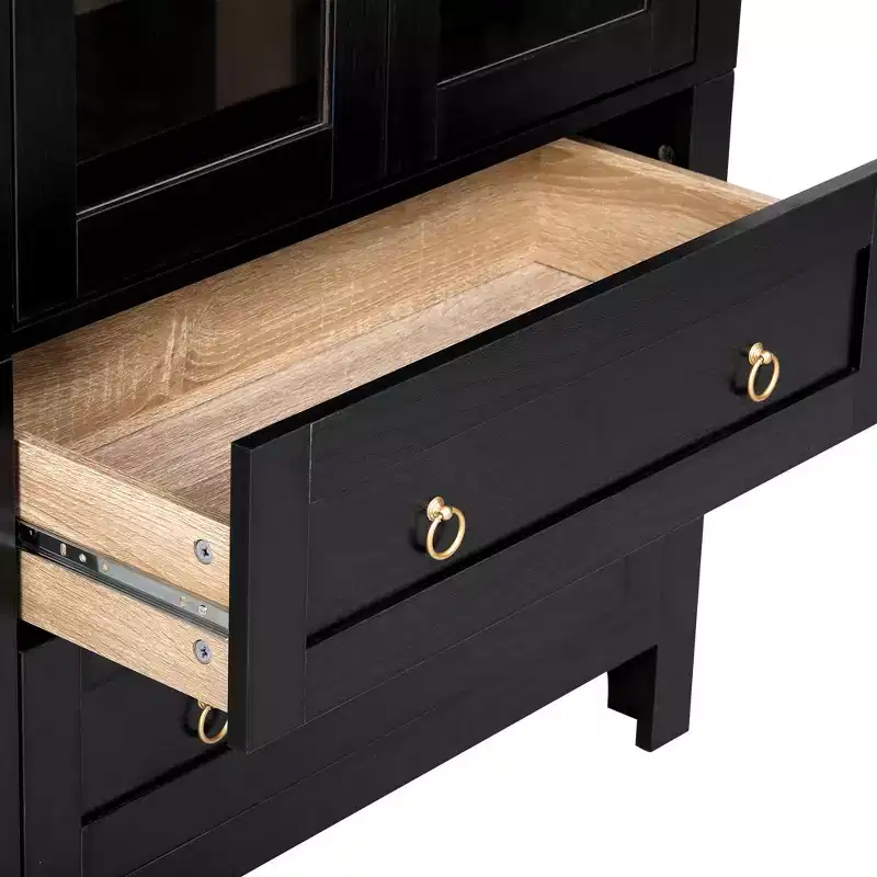 71-Inch Tall Arched Kitchen Pantry Cabinet with Glass Doors, Adjustable Shelves & 2 Drawers