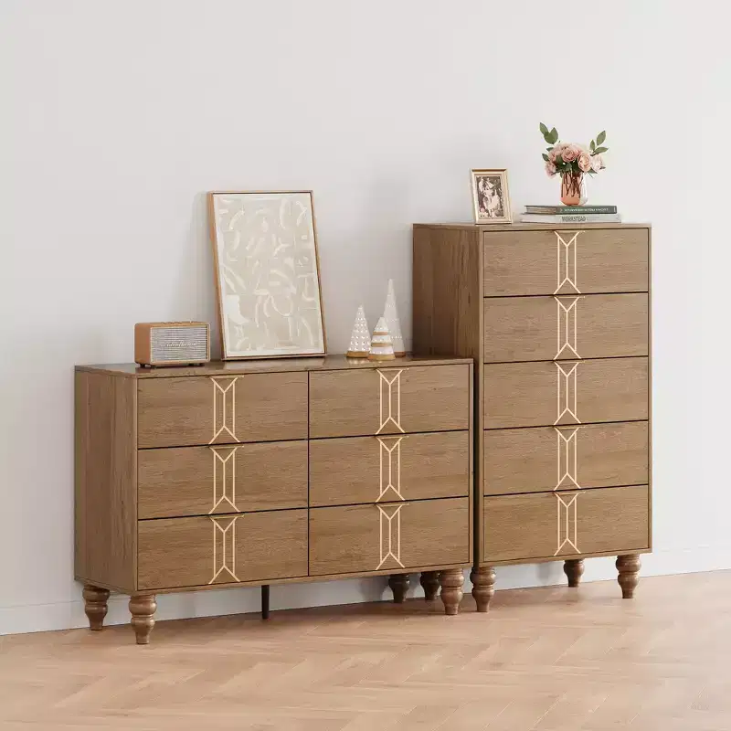 5 Drawers Dresser, Modern Wooden Tall Dresser with Deep Drawers, Chest of Drawers for Bedroom, Living Room, Hallway, Entryway