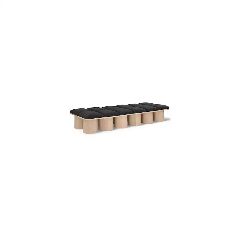 Black Boucle Fabric Bench, 93 inch Upholstered Entryway Bench with Oak Veneer