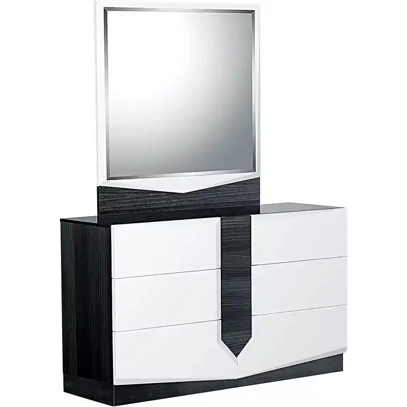 HomeStock Modern Hudson Mirror with High Gloss Finish and Dark Grey Zebrano Trim  Elegant Bedroom Accent
