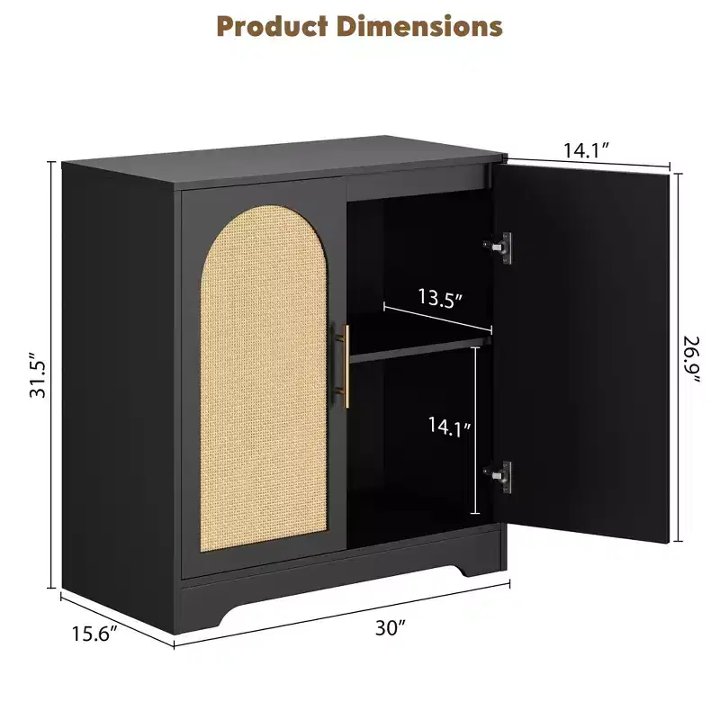 Modern Sideboard Buffet Cabinet with 2 Rattan Doors, Credenza Storage Console for Living Room