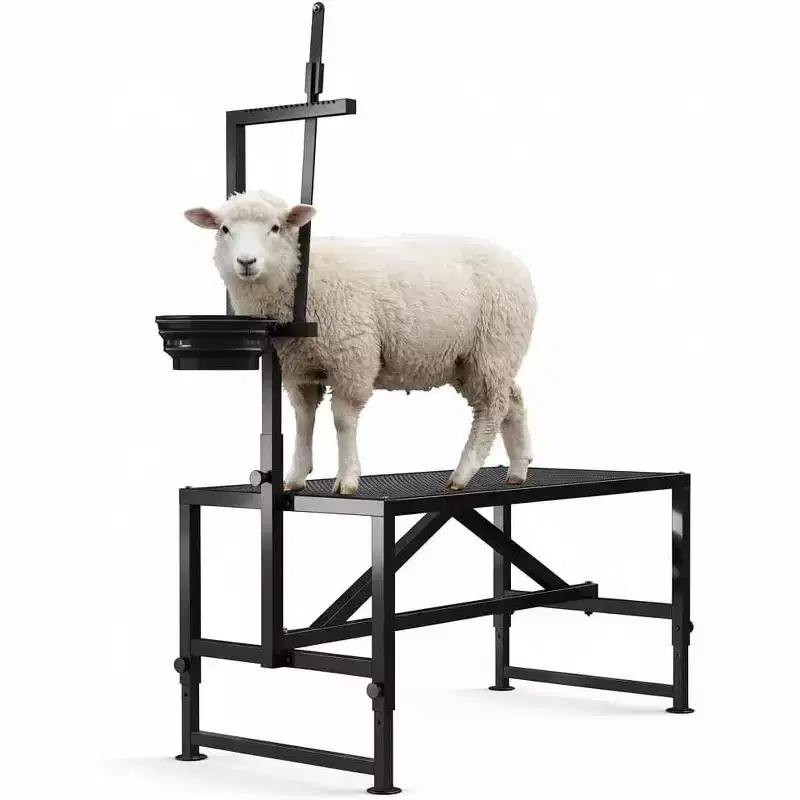 47 Sturdy Steel Goat Station with Movable Head and Leg Rests, Plus Feeding Area - for Grooming, Shearing, Examining, and Milking