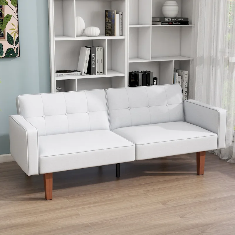 68 in. Twin Size Convertible Sofa Bed with Tufted Adjustable Split Back, 5 Colors - 22.44D x 68.11W x 28.74H