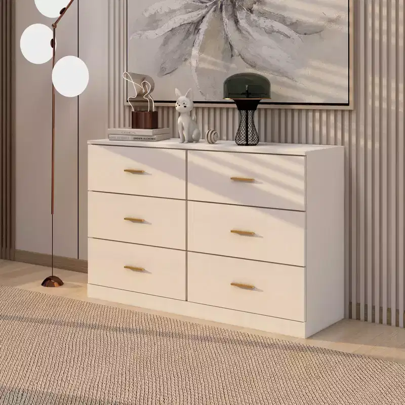 Okak Minimalism Bedroom Dresser Nightstand with 6 Drawers Glod Handles Ample Storage Chest Cabinet for Living Room Hallway Kids Room