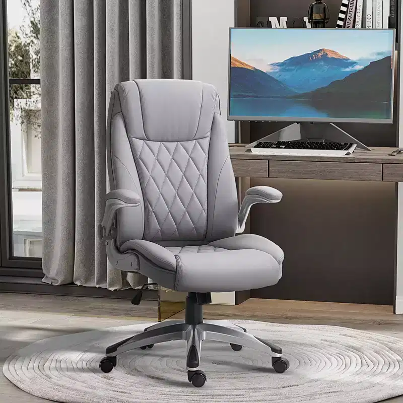Vinsetto High Back 360 Swivel Ergonomic Home Office Chair with Flip Up Arms, Faux Leather Computer Desk Rocking Chair, Grey