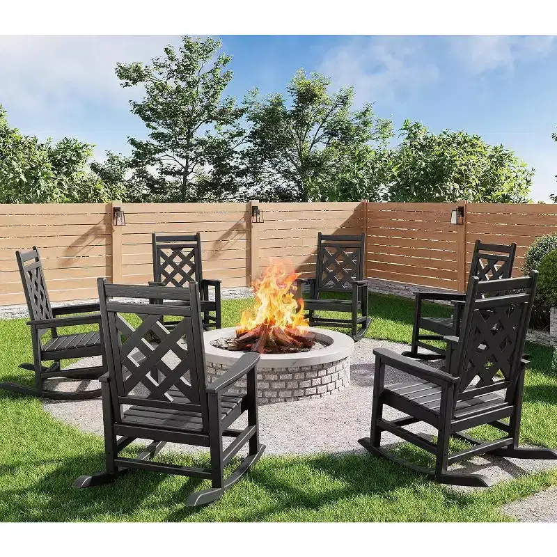 6 Pack Rocking Chair , Patio Rocking Chair Porch Rocker with Wood Texture & 380 LBS Support