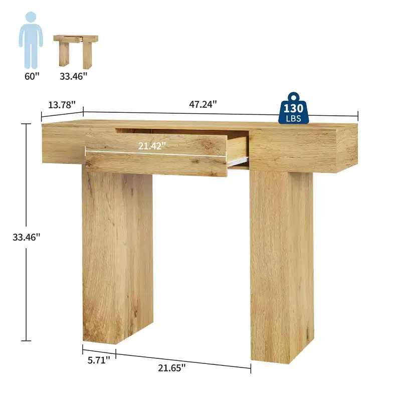 47-Inch Long Console Table with Drawer,Wooden Rectangular Sofa Table Behind The Couch,Industrial Farmhouse Entryway Foyer Hallway Tables for Entrance