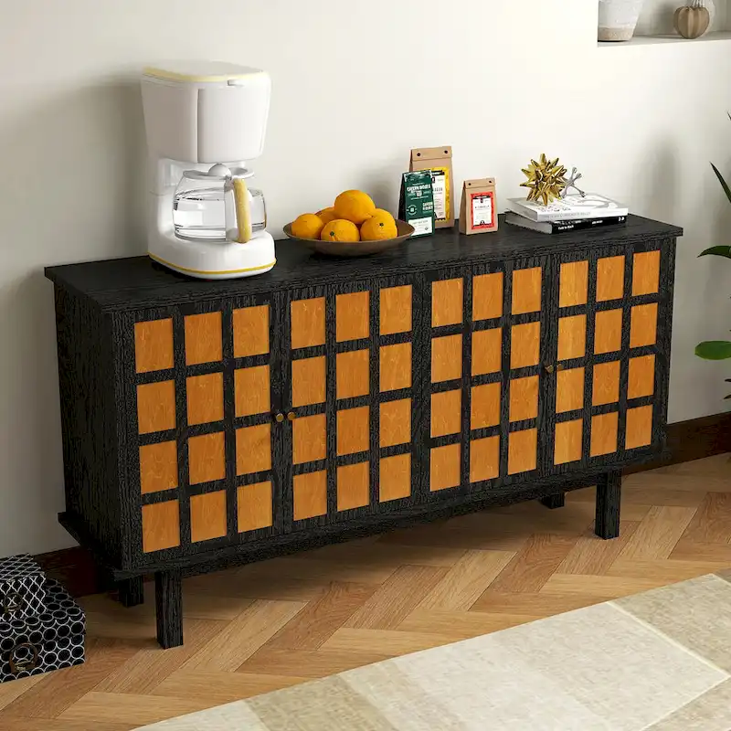 Black 60 TV Stand with Storage & Adjustable Shelves for 65 TVs