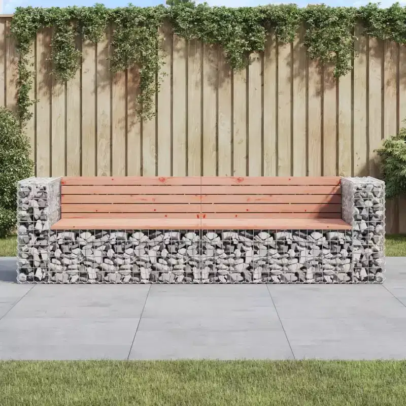 Garden Bench Gabion Design - Solid Douglas and Pine Wood - Outdoor Seating