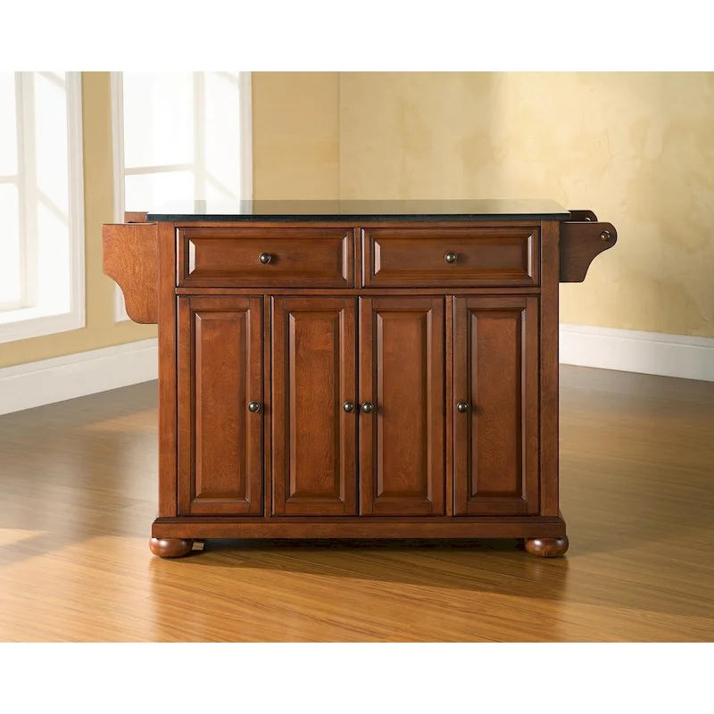 Crosley Alexandria Solid Black Granite Top Kitchen Island in Classic Cherry Finish - 18d x 51.5w x 34h