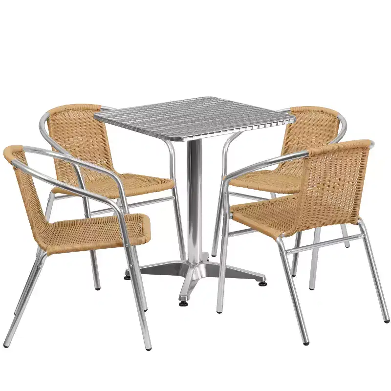 Emma and Oliver 23.5 Square Aluminum Garden Patio Table Set with 4 Rattan Chairs