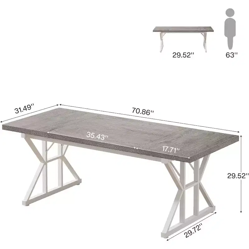 Lantine 70.86-Inch Large Executive Desk, Industrial Home Office Computer Desk, Simple Long Writing Study Table Business Furniture (Grey/White)