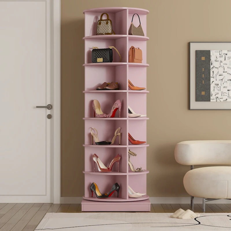 360 Rotating Shoe Cabinet with 7 Layers Can Accommodate up to 28 Paris Shoes