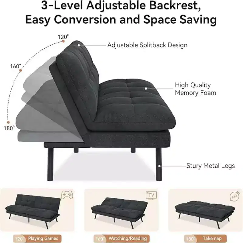 Dyonery 68Futon Couch with Adjustable Backrest & Foldable Design,Convertible Sleeper Sofa for Small Spaces Livingroom Apartment Office