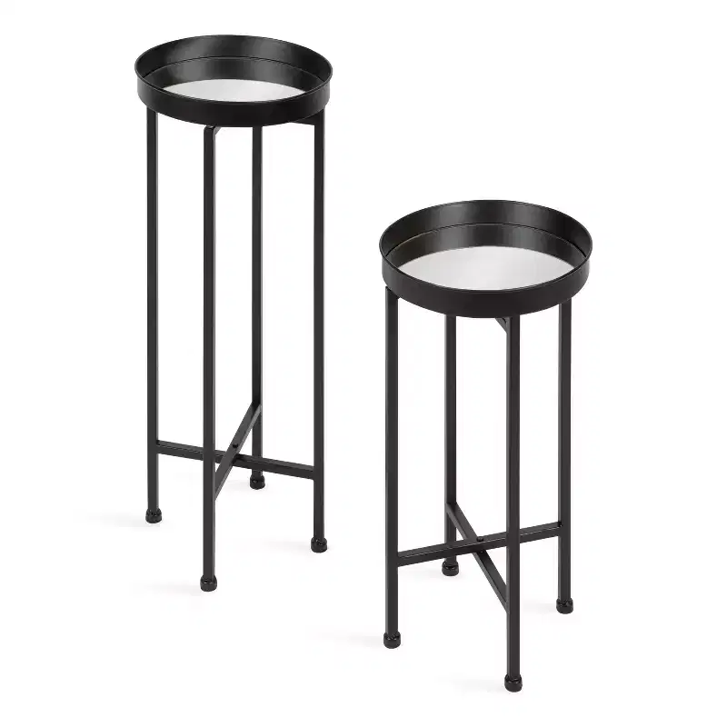 Kate and Laurel Celia Round Metal Foldable Tray Table Set