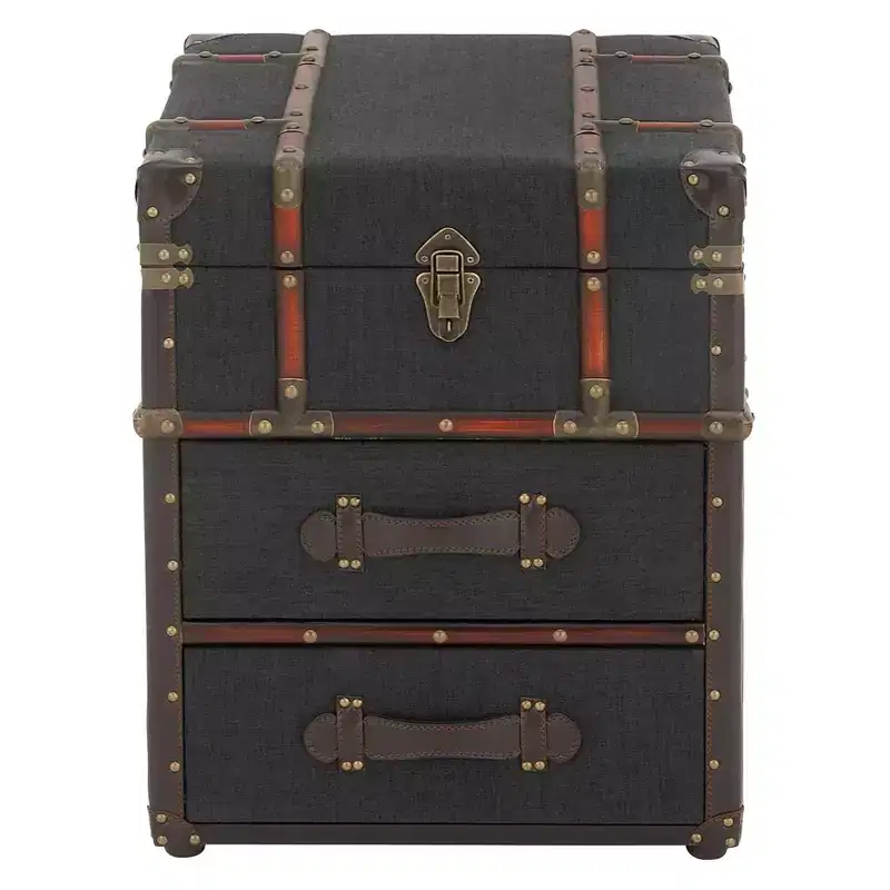 Wood and Fabric End Table Dark Blue with Storage - Olivia & May: Fully Assembled, Indoor Use