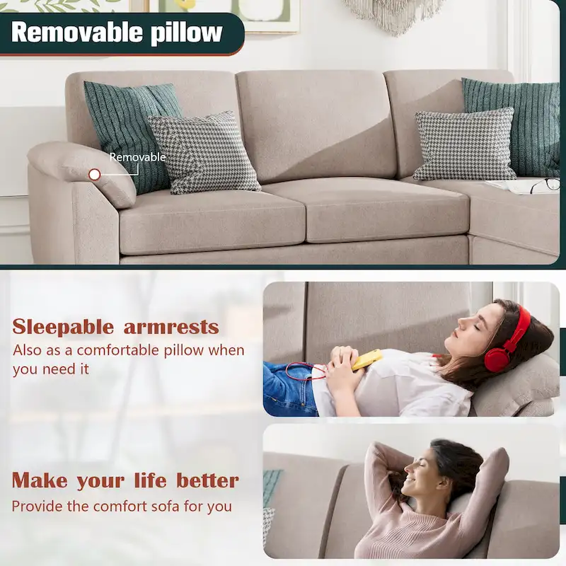 Futzca 79 Convertible Sectional Sofa Couch, 3 Seat L Shaped