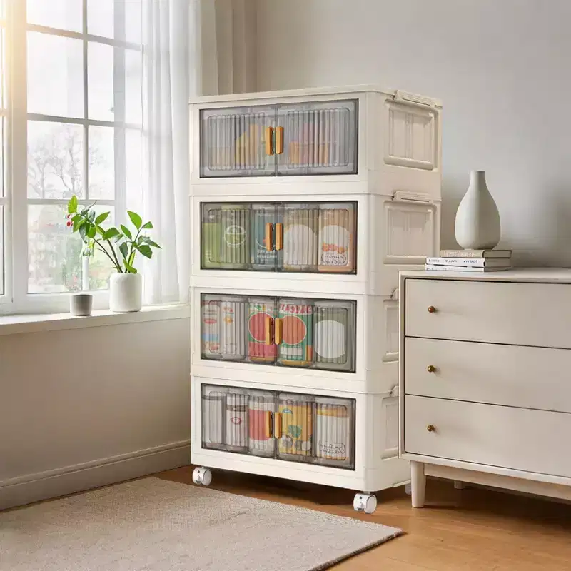 Stackable Storage Bins with Lids and Wheels, Collapsible Plastic Closet Organizer for Clothes, Home, Office, Dorm