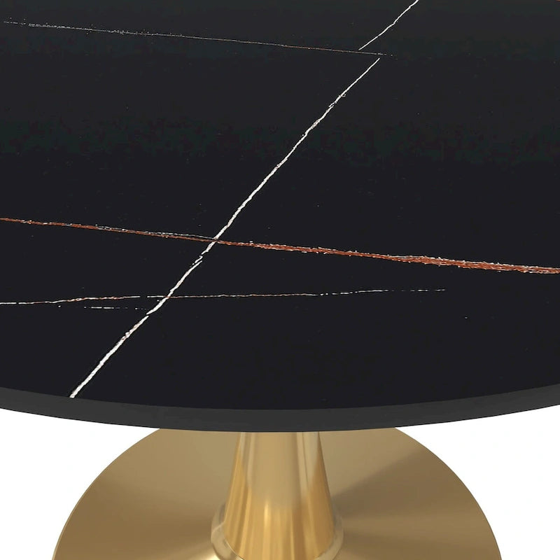 Round Dining Table 40 Sintered Stone Tabletop in Gold Steel