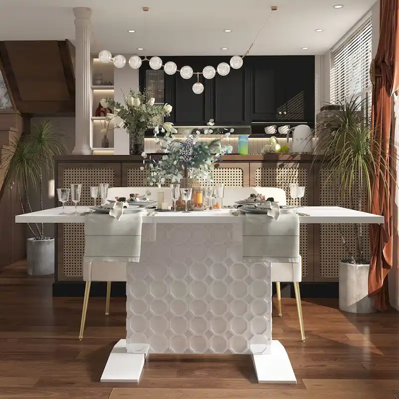 Clihome Glossy Wood Extendable Dining Table for 6 People