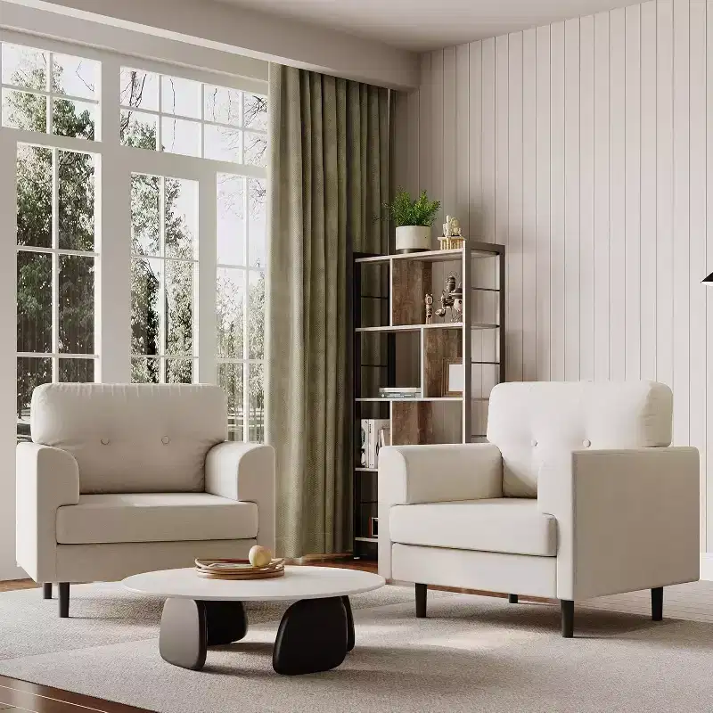Wide Armrest Accent Chair, 38 Linen Upholstered Reading Chair with Fixed Wide Armrest, High-Density Foam Cushions, Durable Single Sofa Chair
