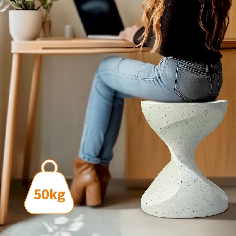Hourglass Shaped Lightweight Concrete Patio Side Table Bedside Accent End Table - 14.76x19.68 inch