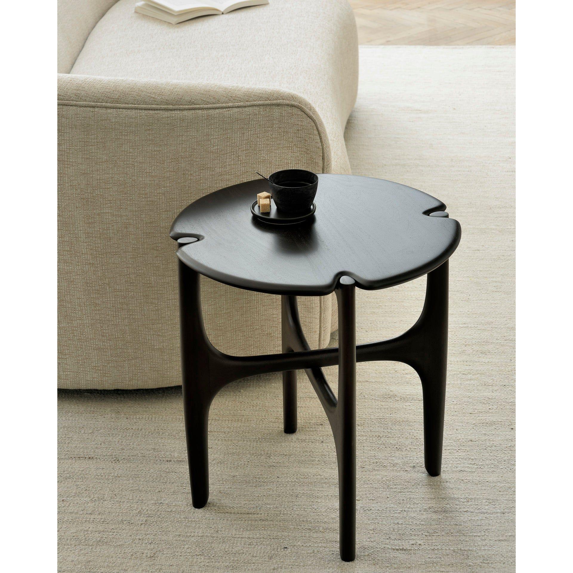 Organic Modern Mahogany Wood Side Table with Round Polished-Imperfect Top for Living Room