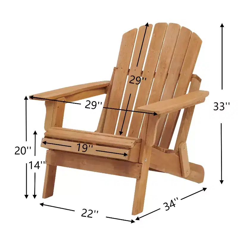 Oversized Wooden Folding Adirondack Chair with Pre-Assembled Backrest and Seatboard, Hemlock Wood, Weight Capacity 330 lbs for Garden or Deck