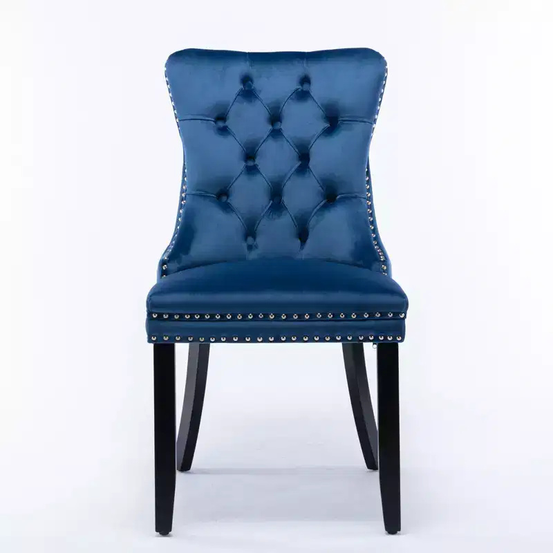 Harrington Collection Modern Tufted Velvet Dining Chairs, Solid Wood Legs with Nailhead Trim, Contemporary Upholstered Side Chair Set of 2, Navy Blue