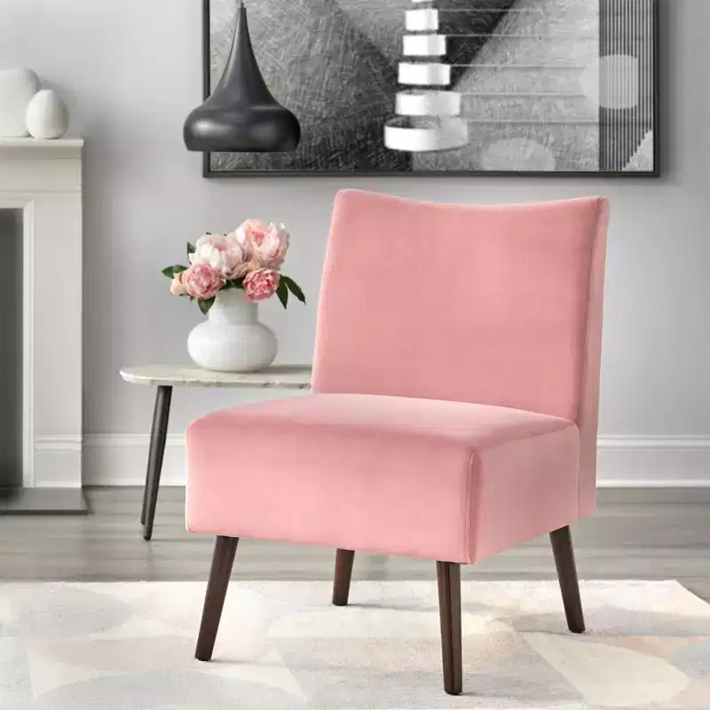 Petula Velvet Armless Accent Chair — Hardwood Frame, Foam Seat, Natural Finish