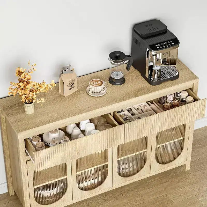 55 Large Sideboard Buffet Cabinet with Storage and 2 Fluted Drawer Front,Buffet Table Coffee Bar Storage Cabinet for Dining Room,Living Room,Kitchen
