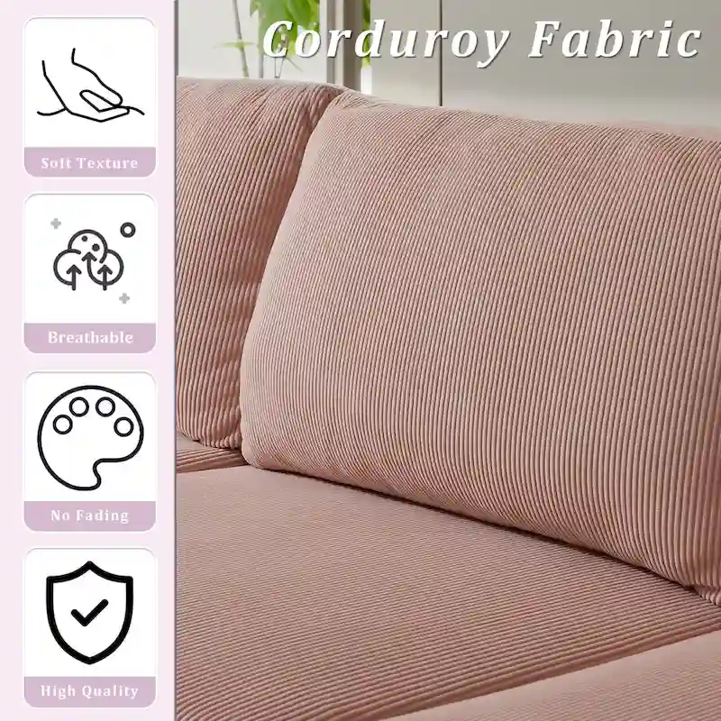 OVIOS Reversible Chaise Sofa With Fluffy Cushions Metal Legs