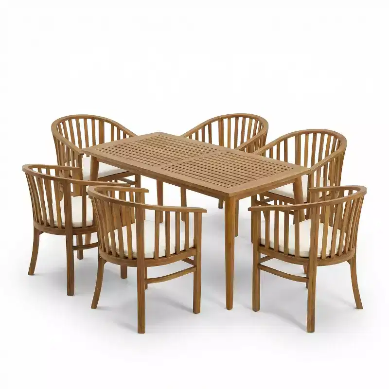 Christopher Knight Home Estrella Modern 7 Piece Patio Acacia Dining Set with Slatted Table and Cushions