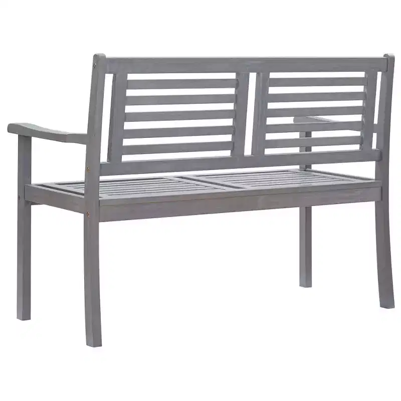 vidaXL 2-Seater Patio Bench with Cushion Accent Loveseat Gray Eucalyptus Wood