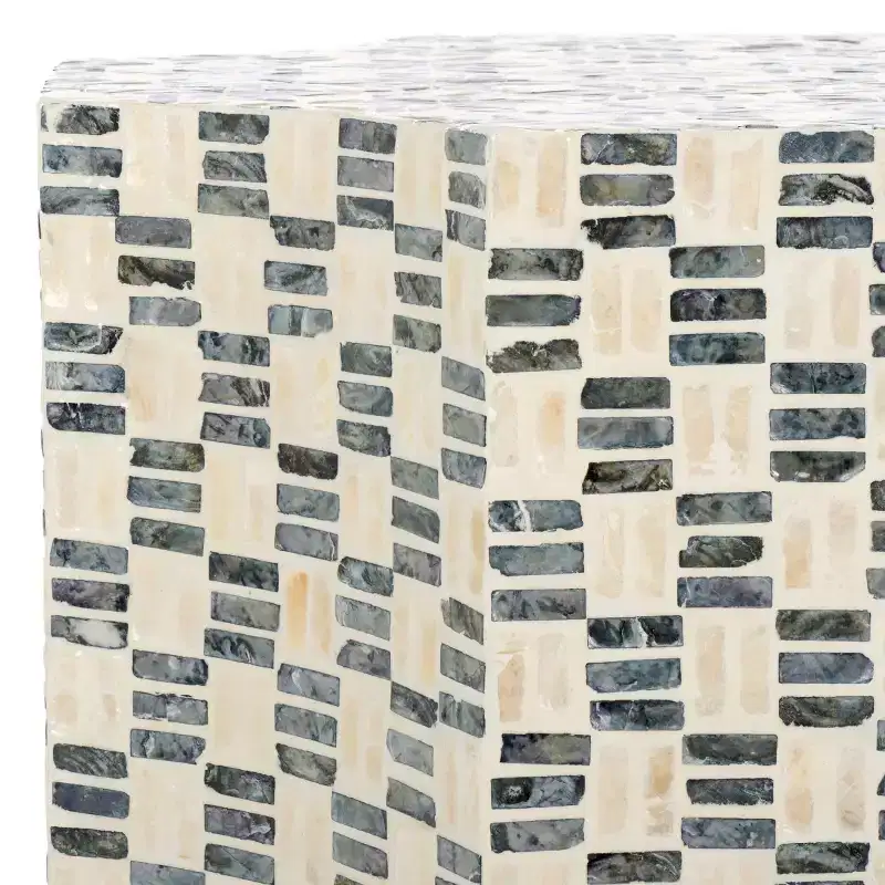 Mosaic Capiz Inlay Accent Table, White/Black, 18.1